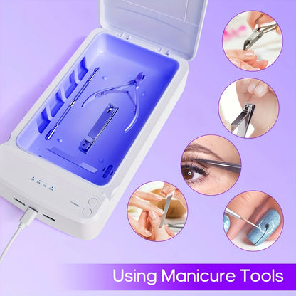 Portable USB Nail Tool Sterilizer with Blue Light – Ideal for Manicure, Tweezers, Scissors, Jewelry, Phones, Watches & Keys