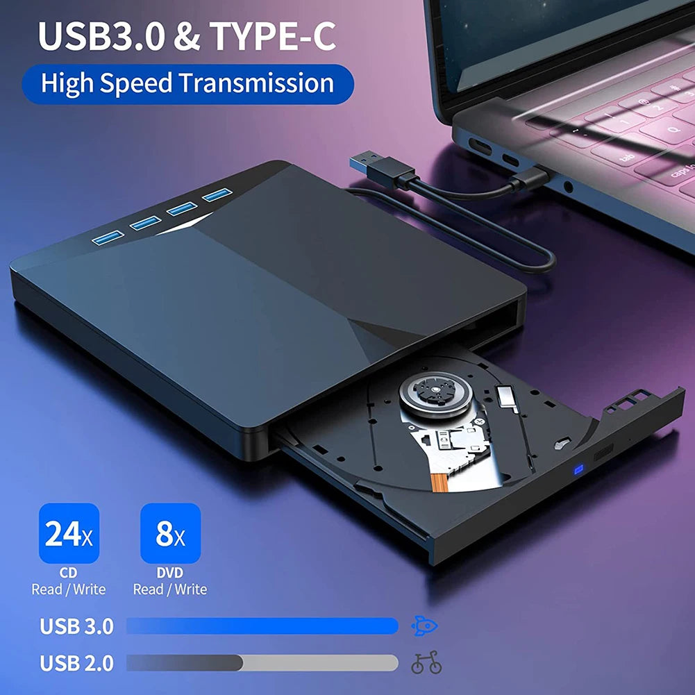 7 in 1 USB 3.0 Type C External CD DVD RW Optical Drive with SD/TF Port CD/DVD/BD -/+RW Player Burner Writer Reader for Laptop PC
