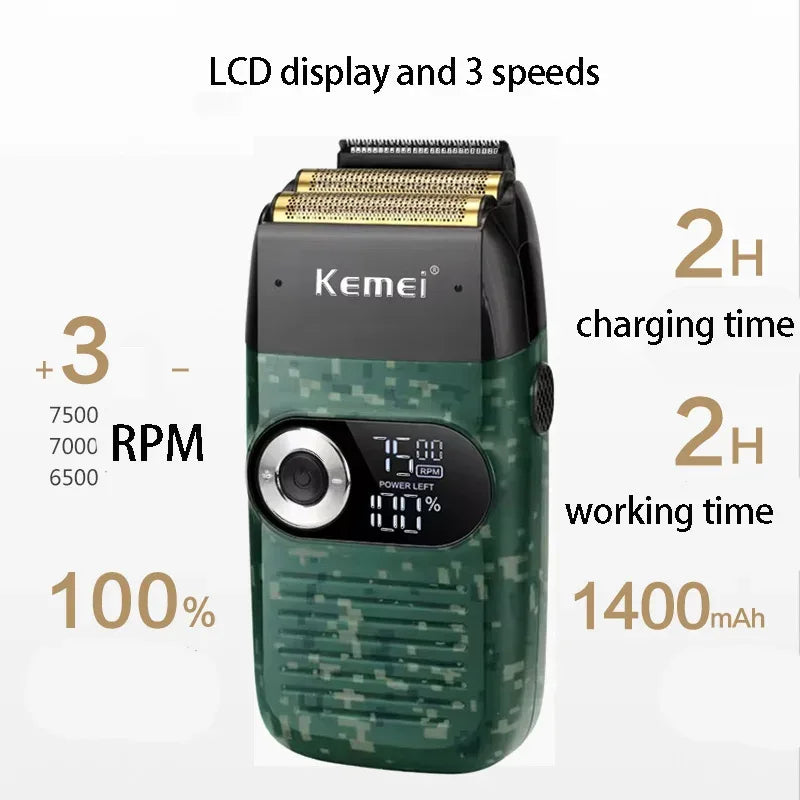 Kemei Original Multi-functional 2 In 1 Electric Shaver Rechargeable LCD Digital Display Reciprocating Razor For Men KM-2026 2027