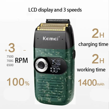 Kemei Original Multi-functional 2 In 1 Electric Shaver Rechargeable LCD Digital Display Reciprocating Razor For Men KM-2026 2027