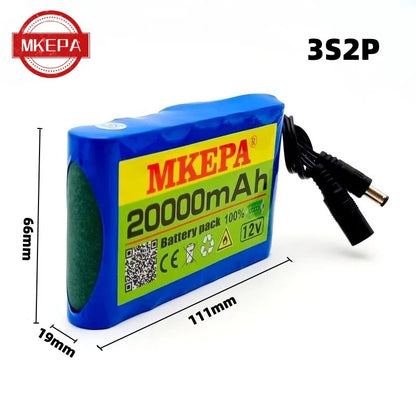 18650 12V 20000mah 3s2p Capacity DC 12.6v 20Ah Portable Rechargeable Li-ion Battery for fishing lights