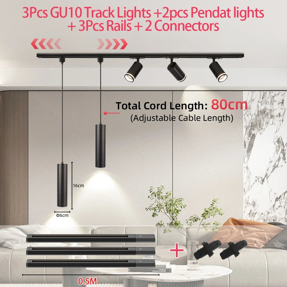 Led Track Light GU10 Spotlight 110V 220V Track Pendant Indoor for Home Decor Kitchen Bedroom Ceiling Lamp Fixture Track Lighting