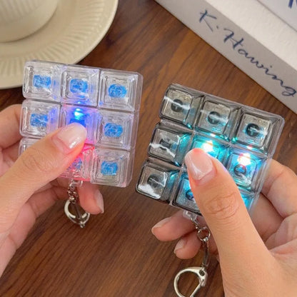 LED 9 Keys Keycap Keychains for Women Men Luminous Stress Relief Finger Pendants Fidget Keyboard Backpack Key Button Keyrings