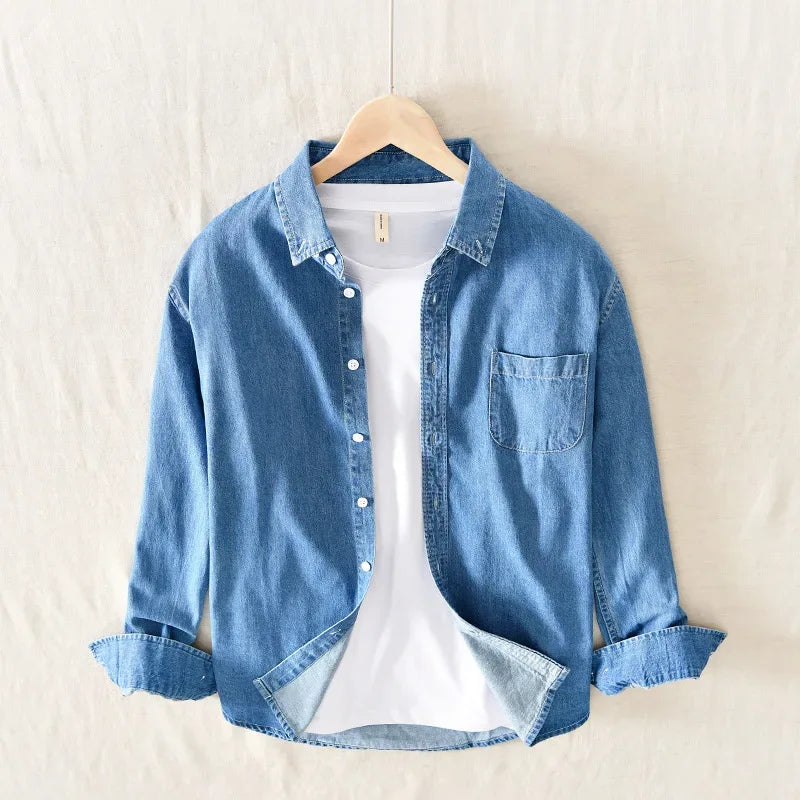 Autumn New Men's Denim Shirt Cotton Classic Style Fashion Trendy Loose Denim Long Sleeve Shirt 3 Colors Brand Clothing Male