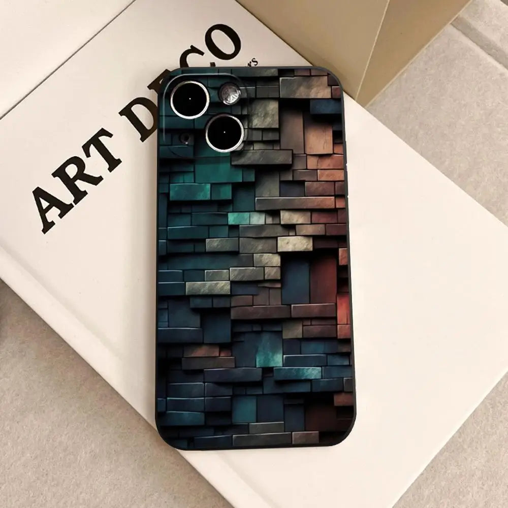 Men's cool creative cube Building Block IMD Phone Case FOR IPhone 16promax 14 11 12 Pro 8 7 15 Plus 13 Pro MAX XR XS Black Cover