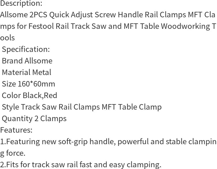 2pcs Quick Adjust Screw Handle Track Saw Rail Clamps MFT Clamps for Festool Rail Track Saw and MFT Table Woodworking Tools