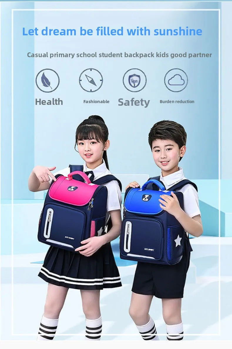 Lightweight Kids Backpack 1 3 6 Grade Spine Protection Reflective Space School Bag for Elementary Students