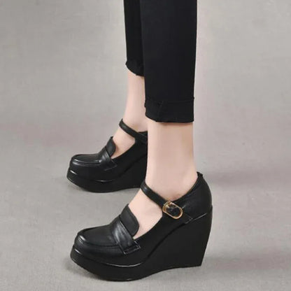 GKTINOO 2025 Wedges Women Shoe Spring Autumn Slip-On High Heels Round Toe Genuine Leather Casual Ladies Platform Shoes Woman