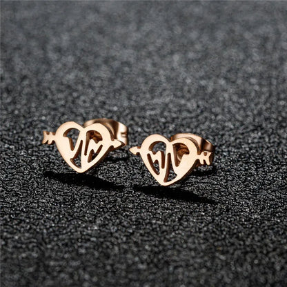 Fashion Small Heartbeat Stud Earrings Medical ECG with Heart Earings for Women Everyday Jewelry Girls Valentine's Day Gift