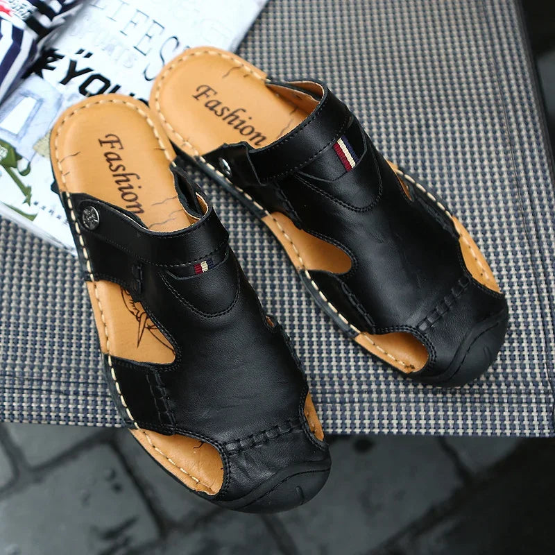 Men Sandals Summer Leather Men Shoes Breathable Walking Beach Slippers Outdoor Sandals Flat Casual  High Quality Fashion Sandals