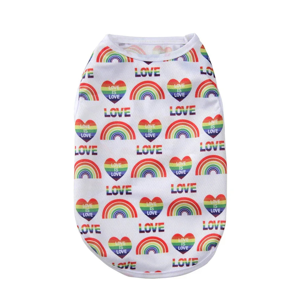 Breathable Dog Clothes For Small Medium Dogs Cats Summer Creative Rainbow Print Puppy Vest T-shirt Schnauzer Pug Pet Costume
