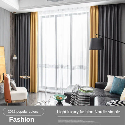 2025 New Spliced Two Color Bedroom Full Blackout Curtain Living Room Advanced Curtains Room Bay Window Light Luxury Drapes