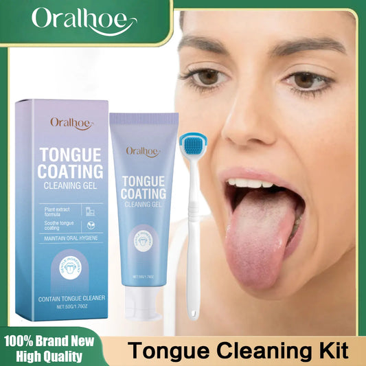 Tongue Cleaning Gel With Brush Fresh Mouth Eliminate Bad Breath Tongue Coating Removal Kit Oral Health Care 2in1 Tongue Cleaner by PDG ibma