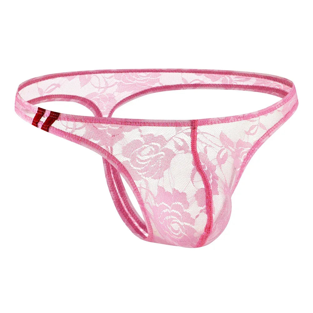 Men's Underwear Lace Transparent Jockstrap Low-Rise Sexy Breathable Elastic Soft Mesh U Convex Briefs Quick Drying Underpants
