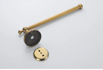 Antique Brass 2pc Bathroom Accessories Set, Bronze Dispenser Towel Rod and Toilet Paper Holder for Bathroom Wall Mounted