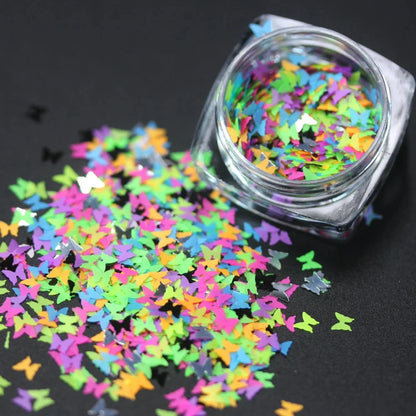 Paillettes épaisses et libres en forme d'étoiles, de cœurs et de lune néon, parfaites pour le nail art, le maquillage d'Halloween, les festivals et les gobelets en résine.