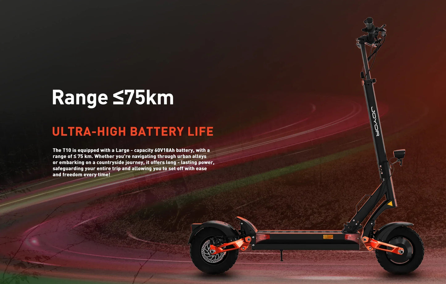 JOYOR T10 Adult Electric Scooter 1000W*2 Motor 60V18AH Battery Off-Road Escooter 10" Off-Road Tire Foldable E-Scooter