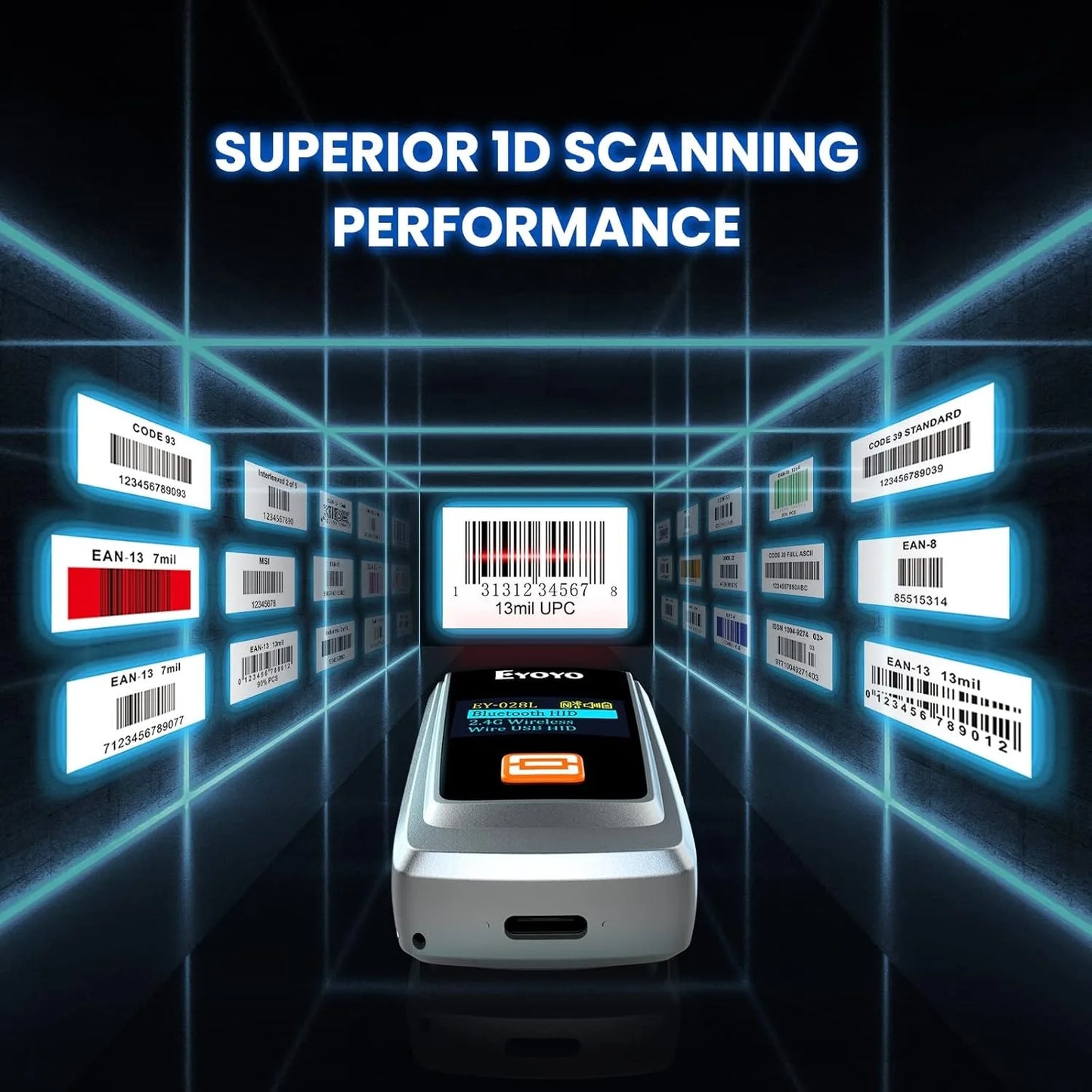 EYOYO Bluetooth QR 2D 1D Barcode Scanner With LED Display Wireless Laser Bar Code Reader for IOS Android Windows Mobile Payment