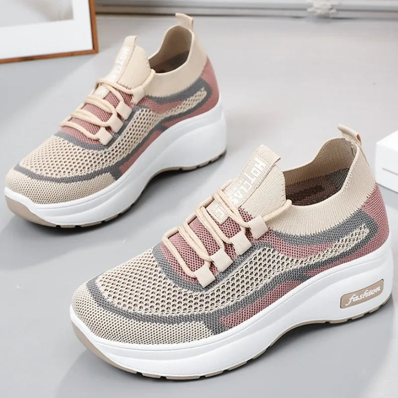 Spring Autumn New Women breathable Thick Bottom women sneakers Casual Comfortable Shoes Lace up Fashionable Versatile shoes