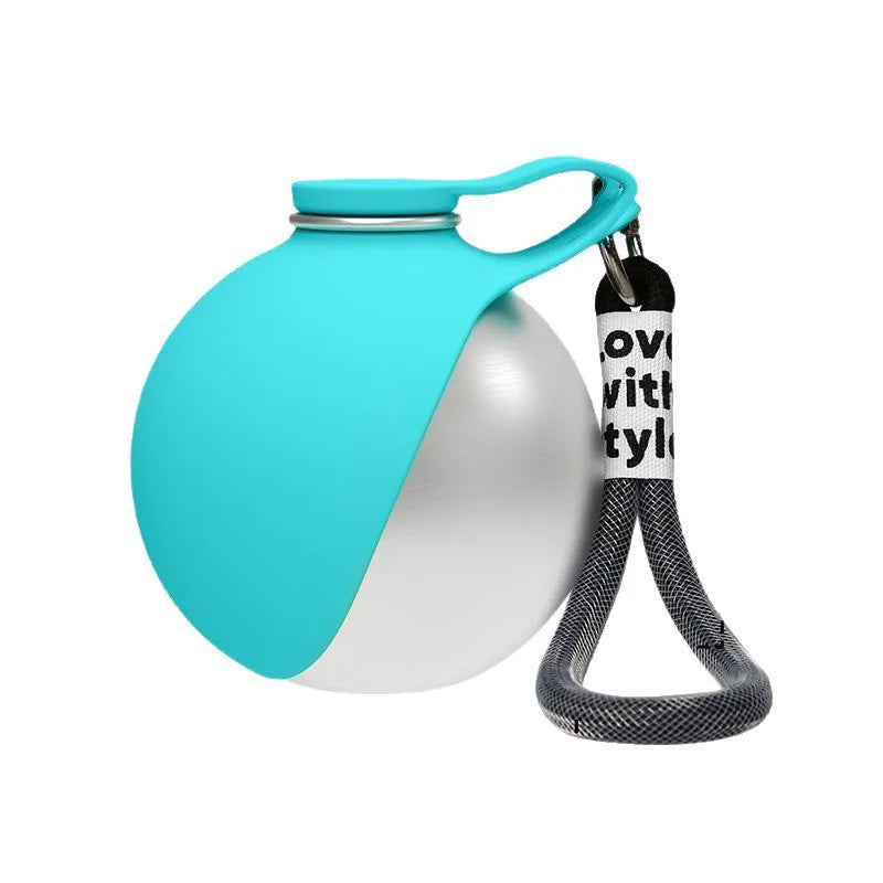 Lovewithstyle Dog Portable Water Bottle 304 Stainless Steel Ball Shaped Refillable Foldable Hook Outdoor Walking Hiking For Pet