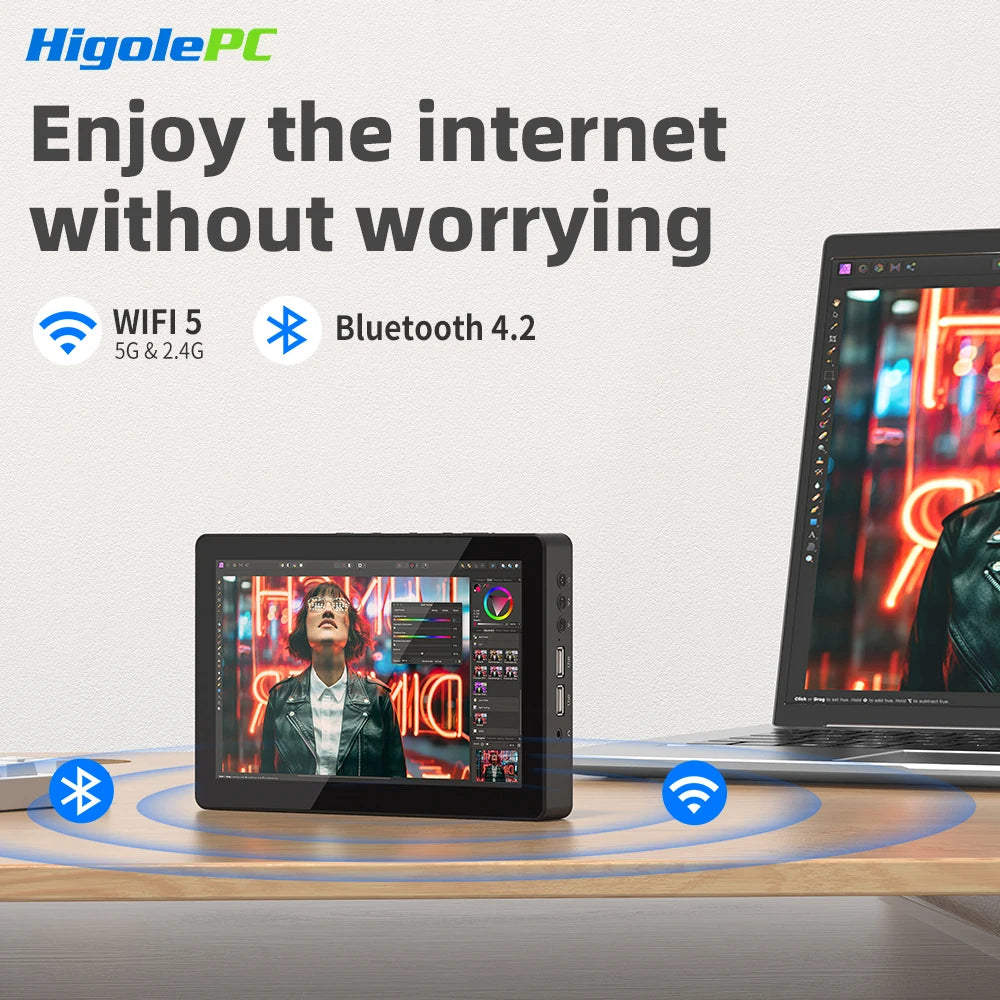 Higole F3APL 8'' Fanless Mini PC with Screen Intel J3455 Windows 10 WiFi5 4GB 64GB 2340mAh 4K Laptop Desktop PC Mini Computers