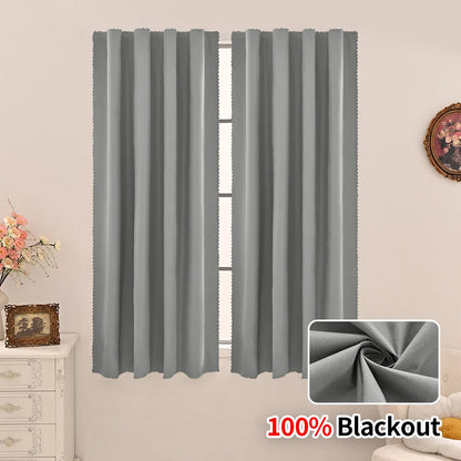 1pc Modern Solid Colour 100% Blackout Curtain, Velcro Curtains for Living Room, Bedroom, Kitchen, Home Decor, Window Curtains