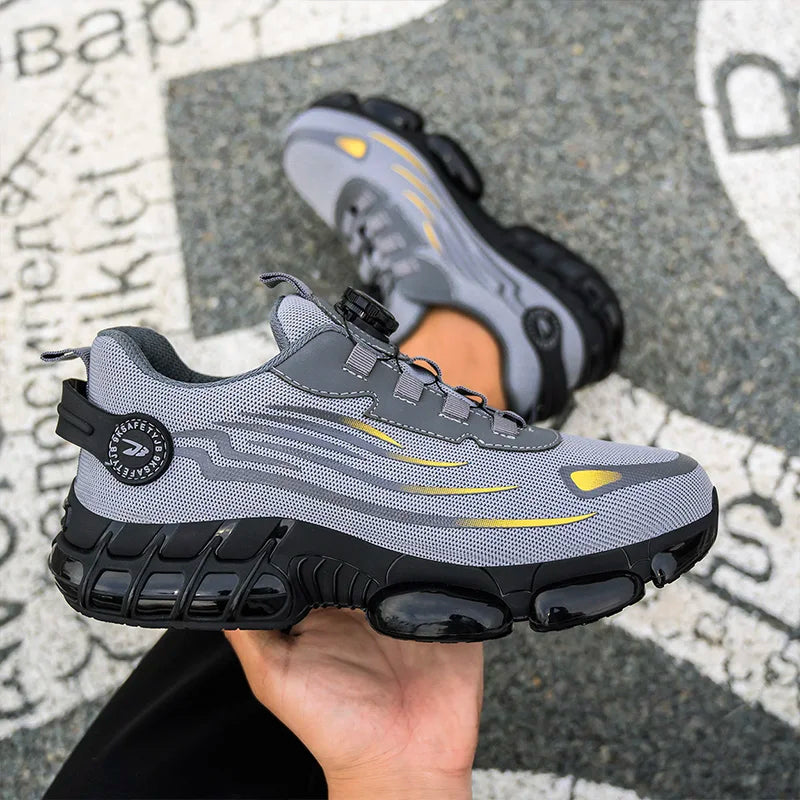 Breathable Men Boots Rotating Buttons Safety Shoes Men Puncture-Proof Work Boots Steel Toe Shoes Light Indestructible Shoes