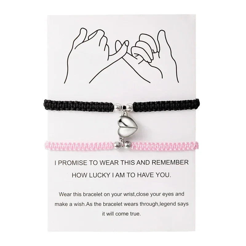 Handmade Heart Magnet Bracelet for Women Men Fashion Adjustable Braided Couple Bracelet Lovers Bestie Friendship Jewelry Sets