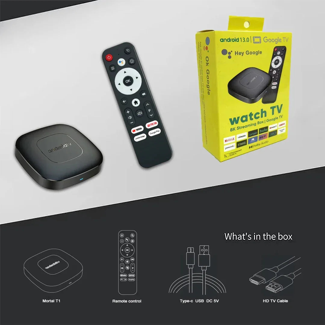 Smart TV Box 8GB 128GB Android 14 ATV Allwinner H313 Google Assistant 8K Video 4k HDR10 Media Player T1 Very Fast Set Top Box