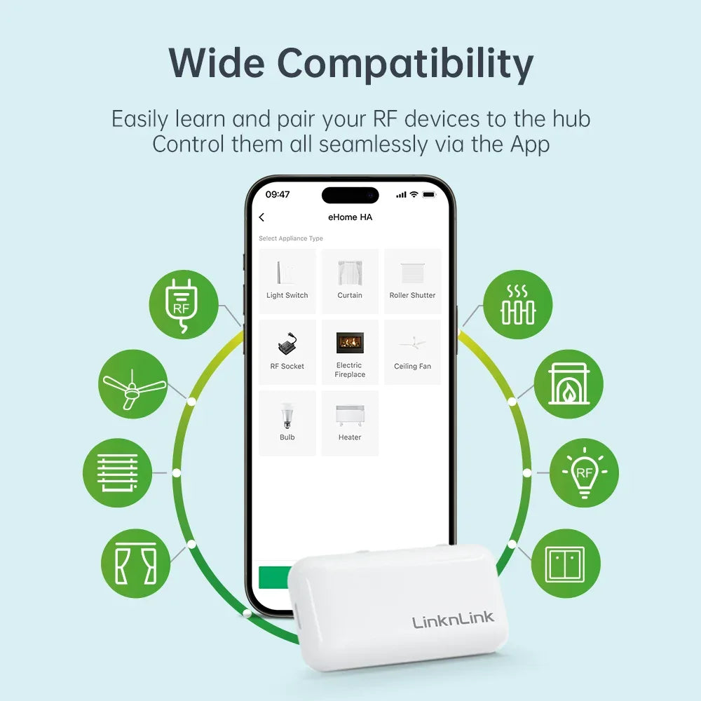 LinknLink eHome HA Wi-Fi Smart RF Universal Remote Controller for Light Switch,Ceiling Fan,Roller Shutter,RF2MQTT Home Assistant