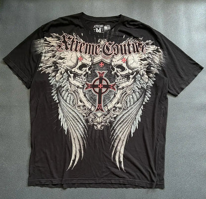 Y2K Xtreme T Shirt Man's Clothing Skeleton Printing Tops Harajuku Fashion Trend Baggy Men And Women Short Sleeves