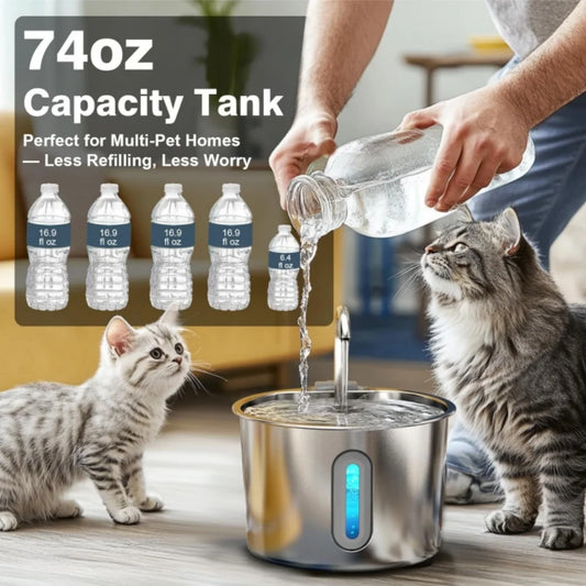 Stainless Steel Cat & Dog Water Fountain 2.2L Ultra Quiet USB Powered Automatic Pet Drinking Fountain Durable for Indoor Pets by PDG ibma