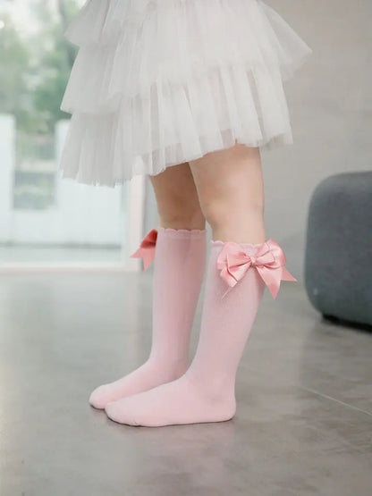 Winter Autumn Kids Knee High Socks Baby Girls Cotton Socks Big Bow Soft Toddlers Princess Children Long Socken For 0-5Years