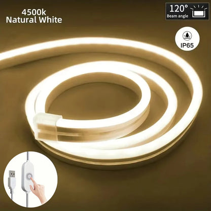 USB 5V Neon LED Strip Light Smart Touch Sensor Dimmable Neon Sign Light Tape Waterproof Flexible Lighting Lamp For Room Decor