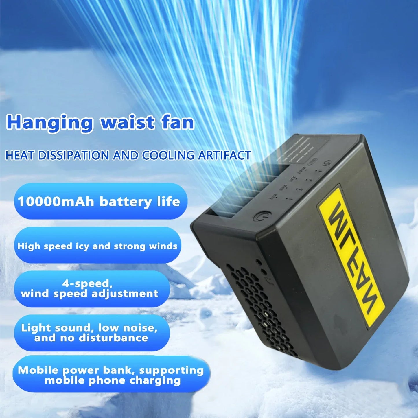 Waist Clip Fan Portable Mini Hanging Neck Fan USB Rechargeable Fan Small Outdoor Camping Waist Fan with 10000mAh Power Bank