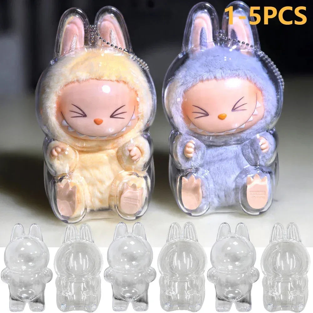 Transparent Macaron Doll Case For Labubu - Popmart Bubble Mart Storage Box, Dustproof Cover for Elf, Christmas New Year Gift