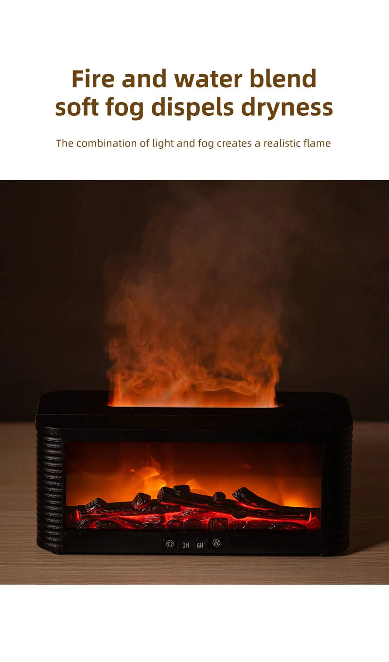 250ml Flame Fireplace Aroma Humidifier Colorful Light Aromatherapy Essential Oil Diffuser with Timed Auto Off for Home Bedroom