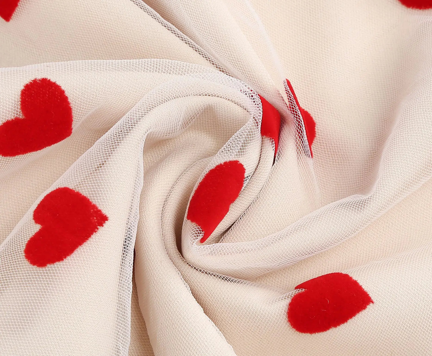 Knot Strap Strawberry Patchwork Vintage Dress 2025 Heart Flocking Valentine's Day Dress Women Birthday Party Pleated Mesh Dress