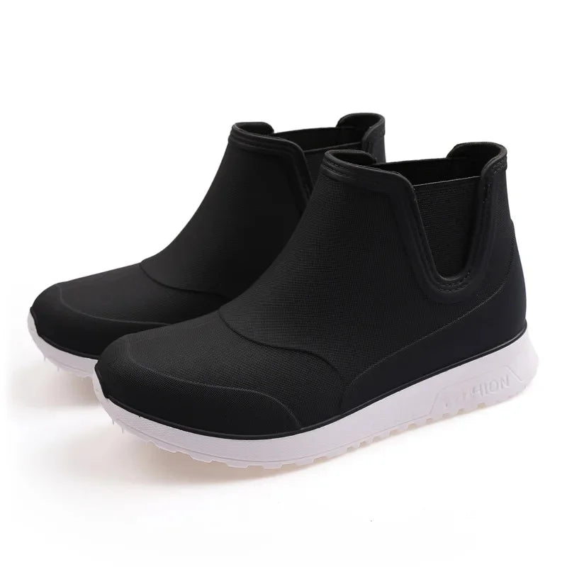 Fashionable Winter Short Ankle Women's Rain Boots Waterproof Slip Resistant Car Wash Shoes Adult Fleece Lined PVC Ladies Footwea