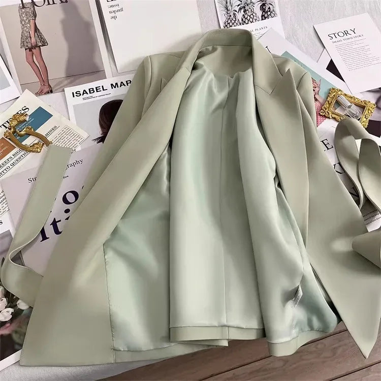 2024 Spring Autumn Suit Jacket Office Lady Fashion Elegant Commute Long Sleeve Lace Up Coat For Women 2024 Female Black Tops