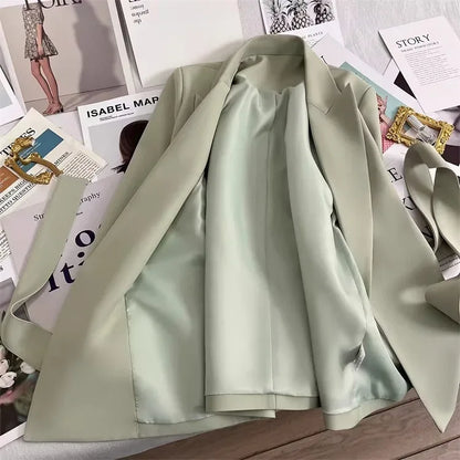 2024 Spring Autumn Suit Jacket Office Lady Fashion Elegant Commute Long Sleeve Lace Up Coat For Women 2024 Female Black Tops