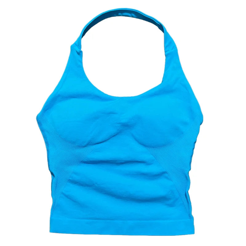 HISTELLO Halter Top Gym Vest Woman Backless Tank Tops Push Up Sport Bras Running Vest Workout Tops Activewear Yoga Clothing