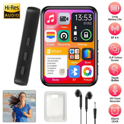 8-128GB MP3 Music Player Full Screen Touch MP4 Bluetooth Built-in Speaker Portable HiFi Music Player Video Playback recording