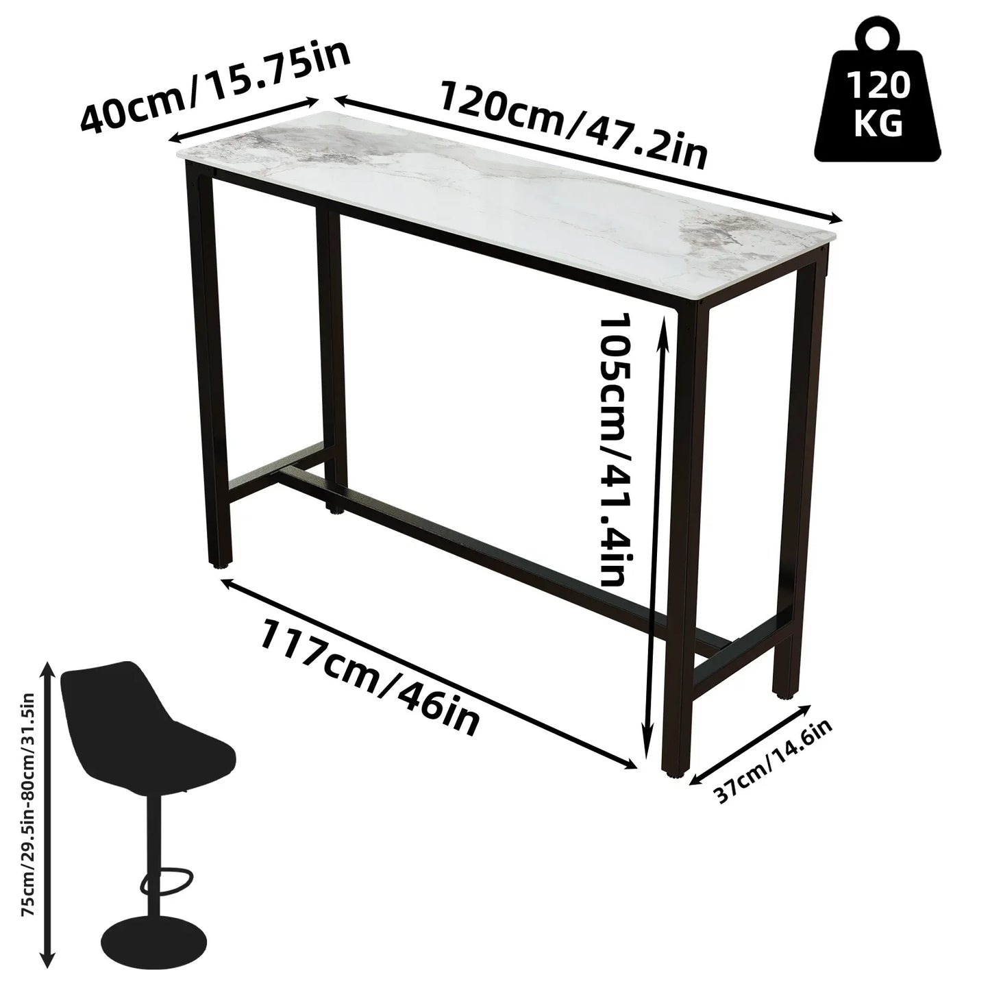 Slate Marble Kitchen Table Bar Table Pub Dining Counter High Table Breakfast Table, 4-6 Person, 120CM Long, Excluding Chairs  ﻿