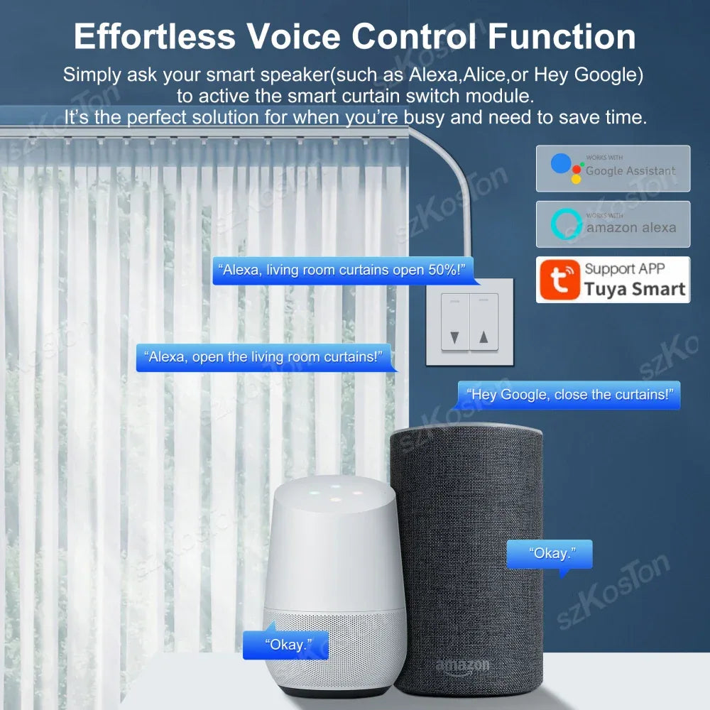 Tuya WiFi RF433 Smart Curtain Switch Controller Connect Roller Shutters Blinds Motor Switch Smart Life APP For Alexa Google Home