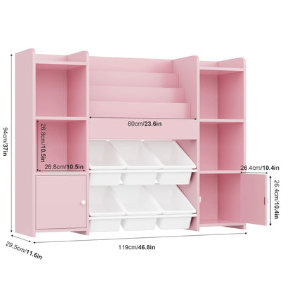 Getone Toy Storage Unit Kids Storage Unit Kids Toy Storage with 6 Removable Boxes, 4-tier Book Shelf Childrens Bookcase Kids Bookshelf Toy Organiser for Kids Room, Nursery Playroom 119x29.5x94 cm
