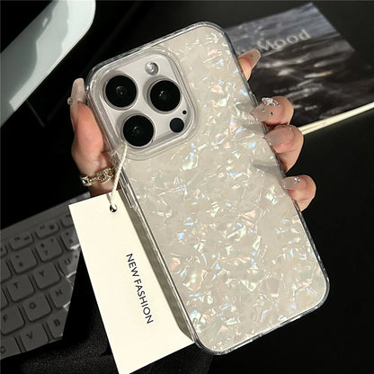 Luxury Glitter Shell Pattern Laser Case For iPhone 16 Pro Max 15 14 Plus 13 12 11 Aurora IMD Shockproof Protection Hard Cover