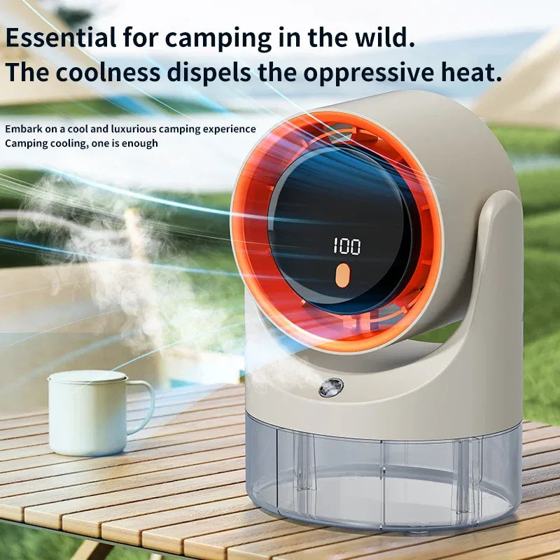 TINSOL New Compact Mini Electric Fan with Single-Hole Mist Air Conditioner Ice-Cool Humidifying Circulating Fan 360° Adjustable