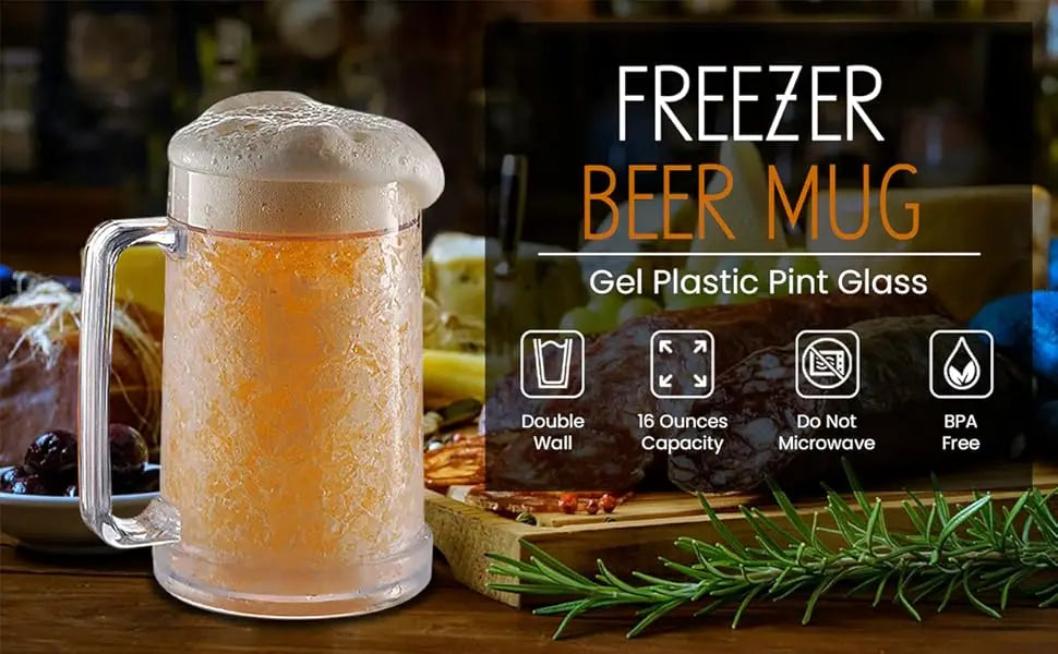 Double Wall Gel Frosty Freezer Ice Mugs Beer Mug with Handles Transparent Whiskey Glasses for Bar Outdoor Drinking Glasses