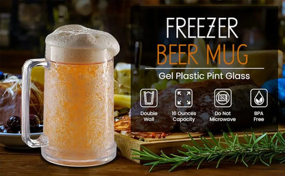 Double Wall Gel Frosty Freezer Ice Mugs Beer Mug with Handles Transparent Whiskey Glasses for Bar Outdoor Drinking Glasses